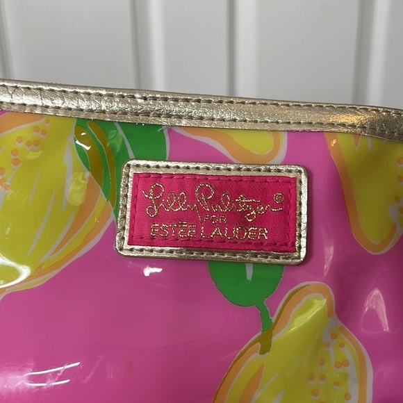 Lilly Pulitzer for estée lauder lemon pink preppy make up travel toiletries bag - Picture 4 of 16